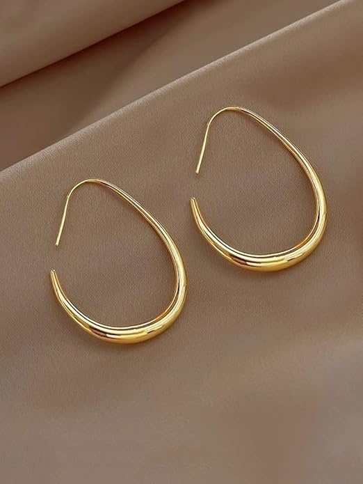 1Pair Gold Tone Hoop Earrings, Open Oval Design, Fashion Jewelry for Women, Trendy Accessories for Casual Wear, Stylish Earring for Everyday Use (Golden)