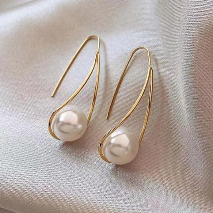 1Pair Twisted Pearl Earrings, Gold Tone, Fashion Jewelry for Women, Elegant Drop Earring for Casual Wear, Stylish Accessories for Everyday Use (Golden)