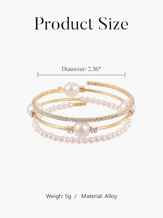 1PC Gold Layered Bangle Bracelet Set for Women, Elegant and Creative Faux Pearl Rhinestone Encrusted Bangle Bracelet for Women - Fashion Party Accessory