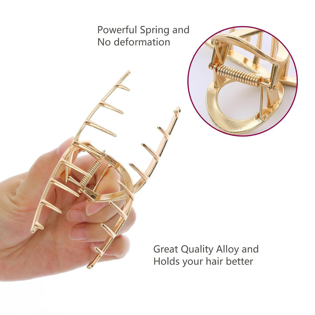 6 Pack Gold Metal Hair Clips - 4 Inch Large Jaw Clips for Women, Strong Hold Hair Claws for Thick or Thin Hair, Fashion Hair Accessories for Styling