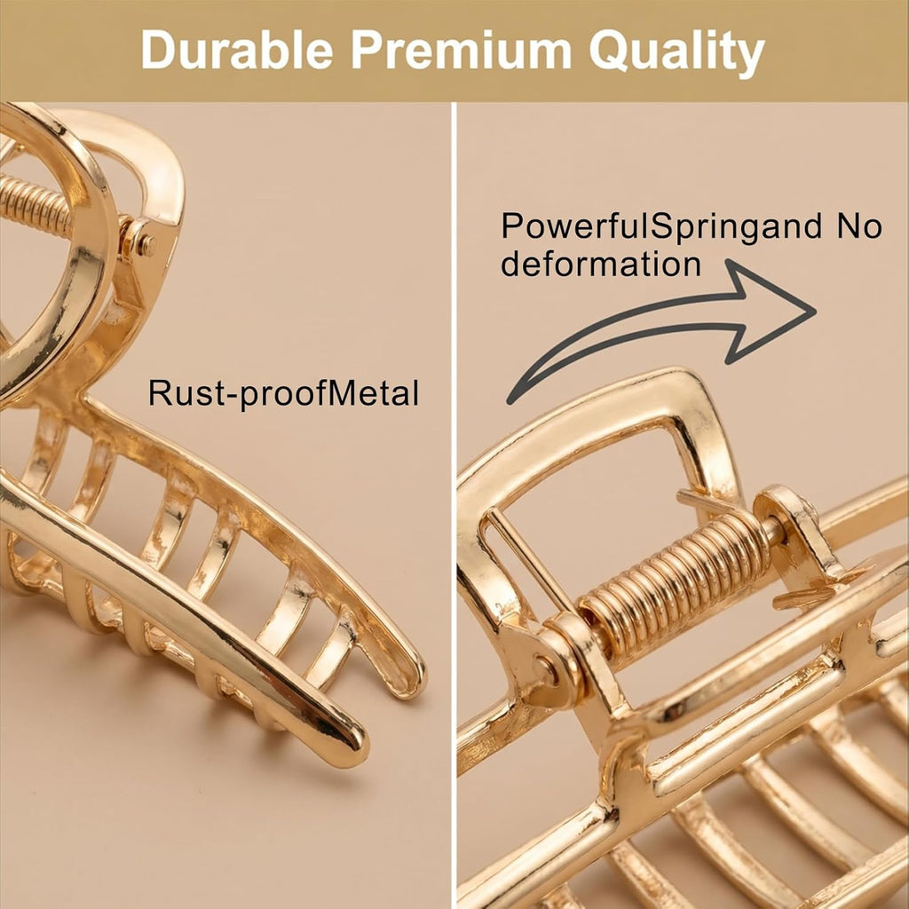 6 Pack Gold Metal Hair Clips - 4 Inch Large Jaw Clips for Women, Strong Hold Hair Claws for Thick or Thin Hair, Fashion Hair Accessories for Styling
